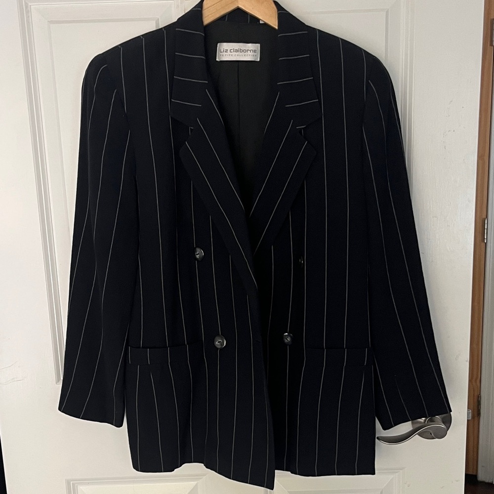 Liz Claiborne Oversized Black Striped Blazer Sz 4 petite